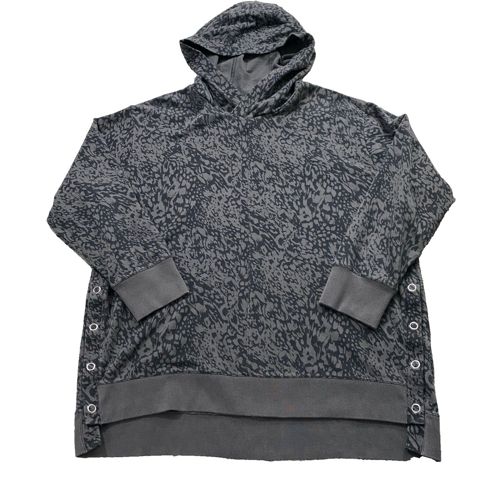 Garnet Hill Womens XL Leopard Animal Printed Side Button‎ Hoodie Sweatshirt